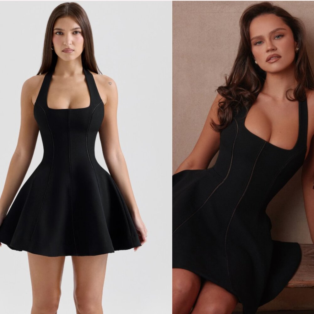House of CB Loulette black halter neck bow mini dress